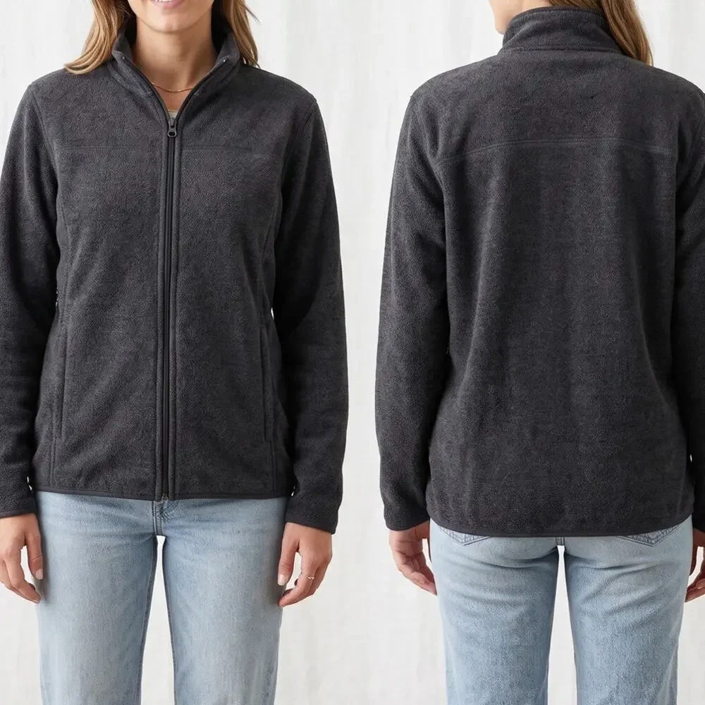 Style & Co Womens XL Charcoal Gray Fleece Full Zip Jacket